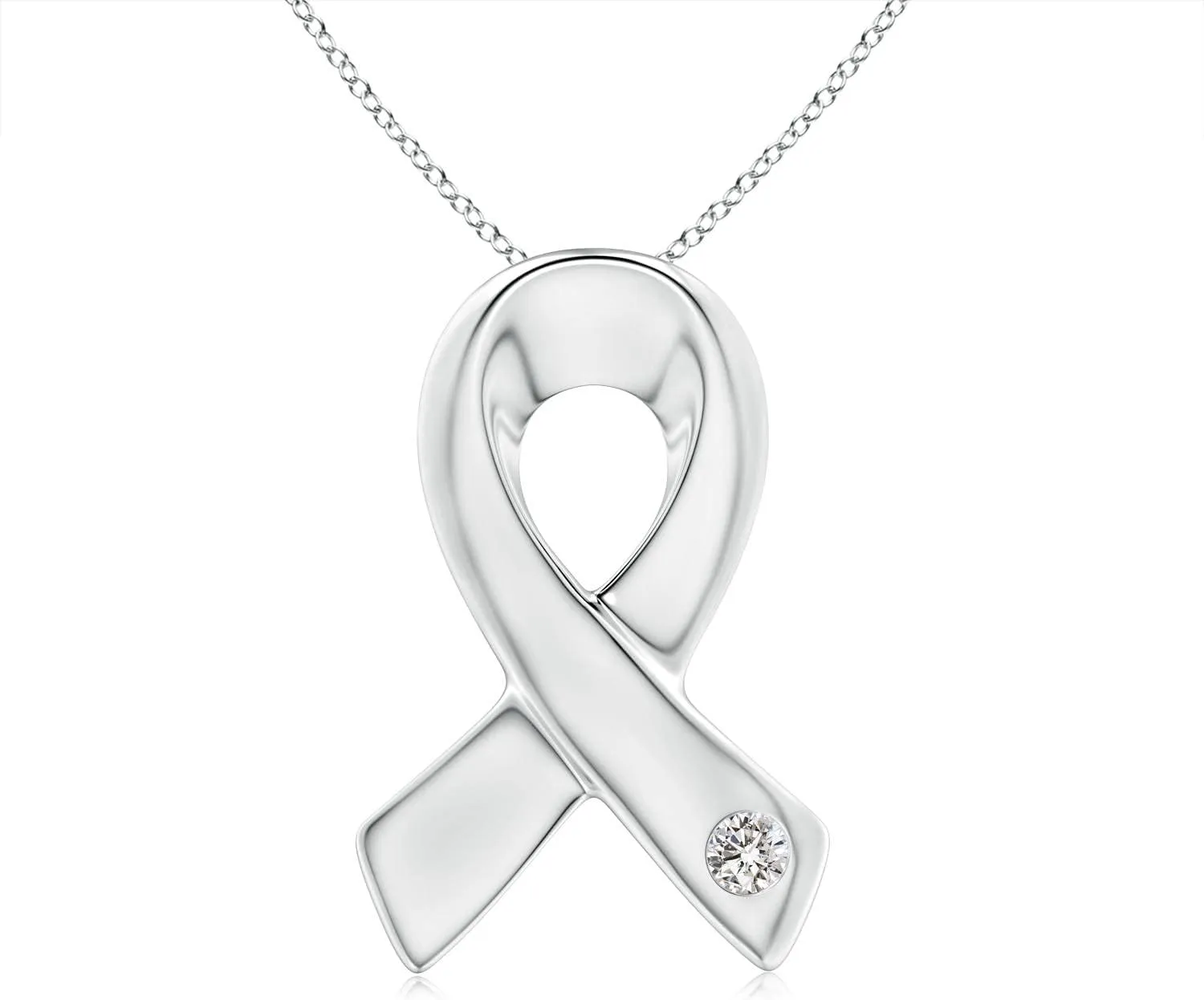 Angara Natural Gypsy-Set Round Diamond Ribbon Pendant in Silver / 14K Solid Gold/Platinum | April Birthstone, Birthday, Engagement, Anniversary, Wedding Jewelry Gift for Women