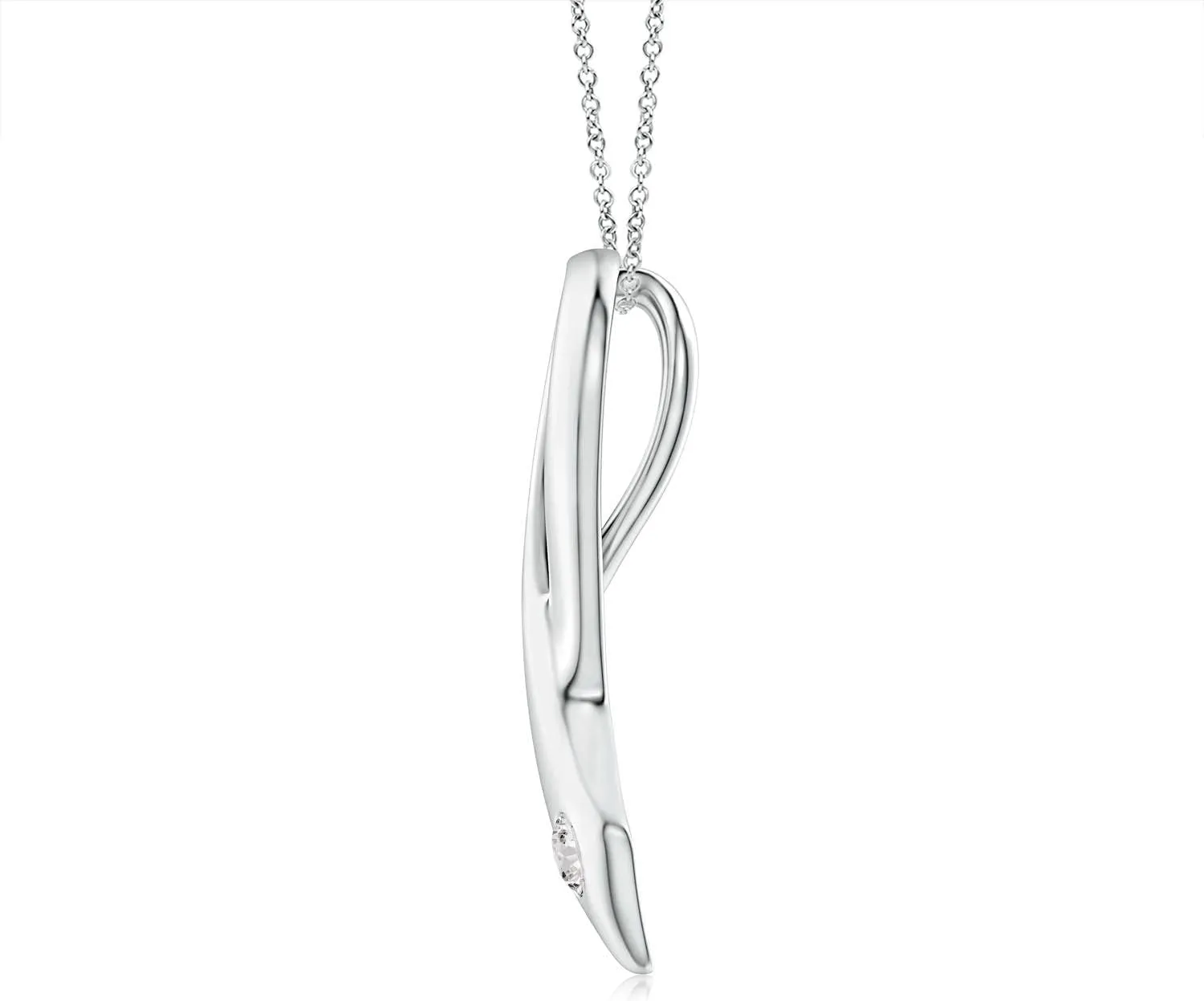 Angara Natural Gypsy-Set Round Diamond Ribbon Pendant in Silver / 14K Solid Gold/Platinum | April Birthstone, Birthday, Engagement, Anniversary, Wedding Jewelry Gift for Women