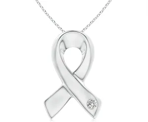 Angara Natural Gypsy-Set Round Diamond Ribbon Pendant in Silver / 14K Solid Gold/Platinum | April Birthstone, Birthday, Engagement, Anniversary, Wedding Jewelry Gift for Women