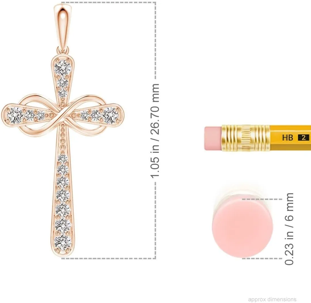 Angara Natural Pave-Set Diamond Cross and Sideways Infinity Pendant in 14K Solid Gold/Platinum | April Birthstone, Birthday, Engagement, Anniversary, Wedding Jewelry Gift for Women