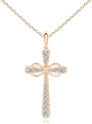 Angara Natural Pave-Set Diamond Cross and Sideways Infinity Pendant in 14K Solid Gold/Platinum | April Birthstone, Birthday, Engagement, Anniversary, Wedding Jewelry Gift for Women