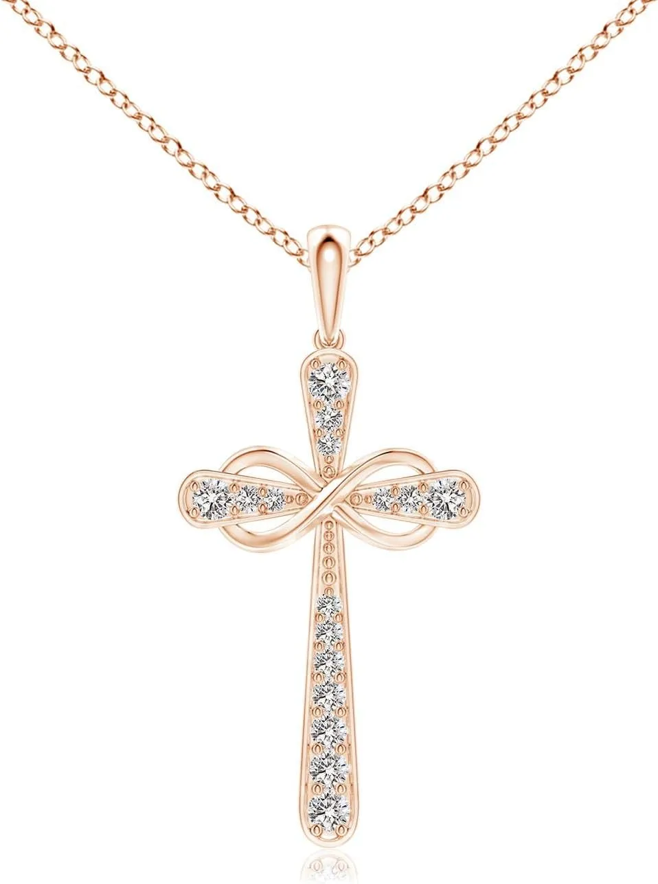 Angara Natural Pave-Set Diamond Cross and Sideways Infinity Pendant in 14K Solid Gold/Platinum | April Birthstone, Birthday, Engagement, Anniversary, Wedding Jewelry Gift for Women