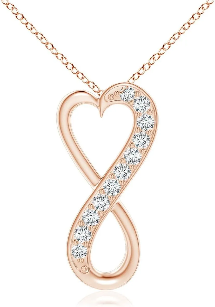 Angara Natural Pave-Set Diamond Infinity Heart Pendant in Silver / 14K Solid Gold/Platinum | April Birthstone, Birthday, Engagement, Anniversary, Wedding Jewelry Gift for Women