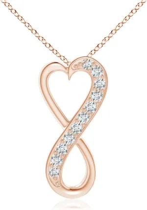 Angara Natural Pave-Set Diamond Infinity Heart Pendant in Silver / 14K Solid Gold/Platinum | April Birthstone, Birthday, Engagement, Anniversary, Wedding Jewelry Gift for Women
