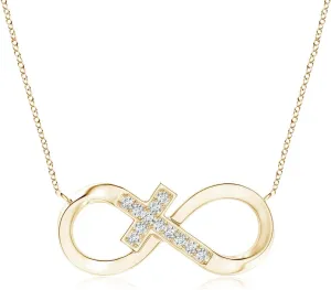 Angara Natural Pave-Set Diamond Sideways Infinity Cross Pendant in 14K Solid Gold/Platinum | April Birthstone, Birthday, Engagement, Anniversary, Wedding Jewelry Gift for Women