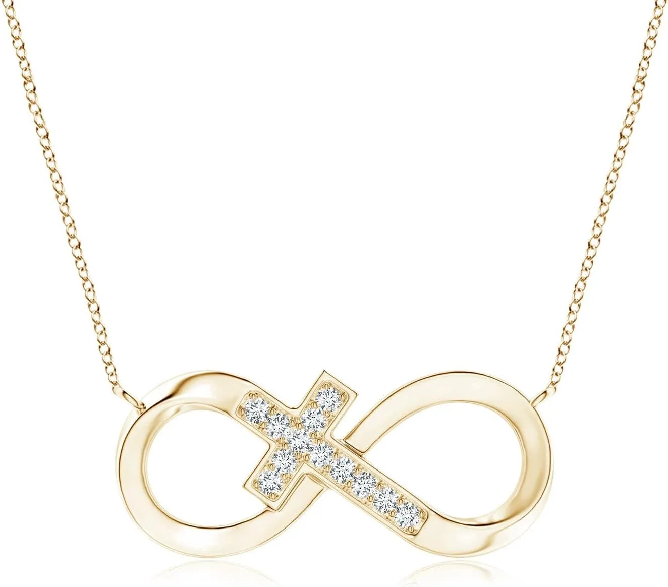 Angara Natural Pave-Set Diamond Sideways Infinity Cross Pendant in 14K Solid Gold/Platinum | April Birthstone, Birthday, Engagement, Anniversary, Wedding Jewelry Gift for Women