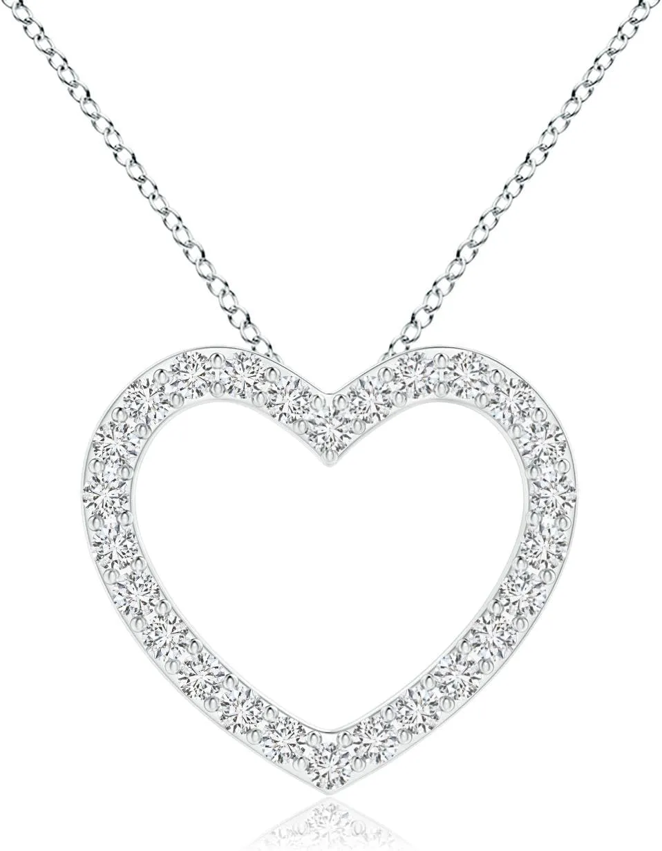 Angara Natural Prong-Set Diamond Open Heart Pendant in Silver / 14K Solid Gold/Platinum | April Birthstone, Birthday, Engagement, Anniversary, Wedding Jewelry Gift for Women