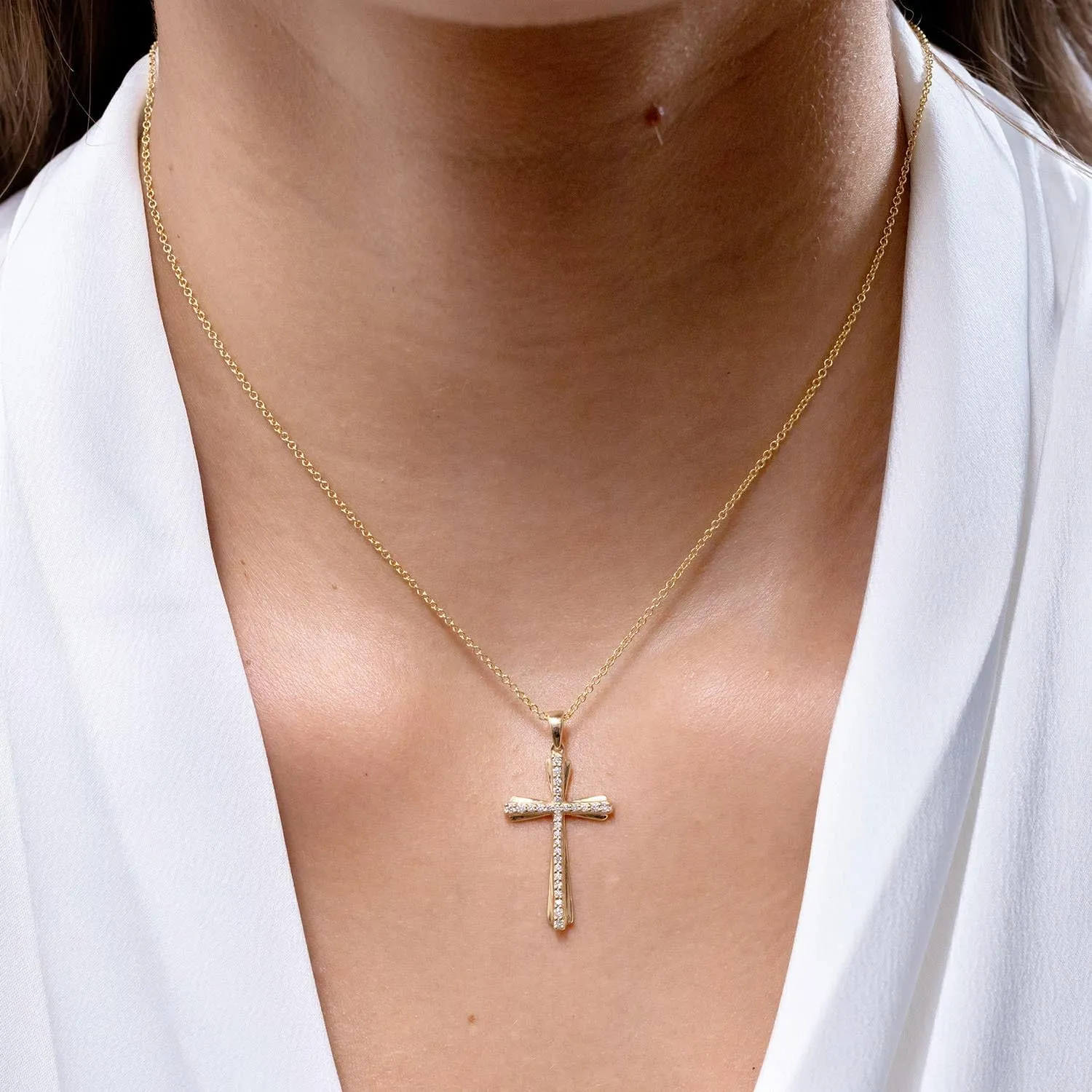 Angara Natural Prong-Set Diamond Tapered Cross Pendant in 14K Solid Gold/Platinum | April Birthstone, Birthday, Engagement, Anniversary, Wedding Jewelry Gift for Women