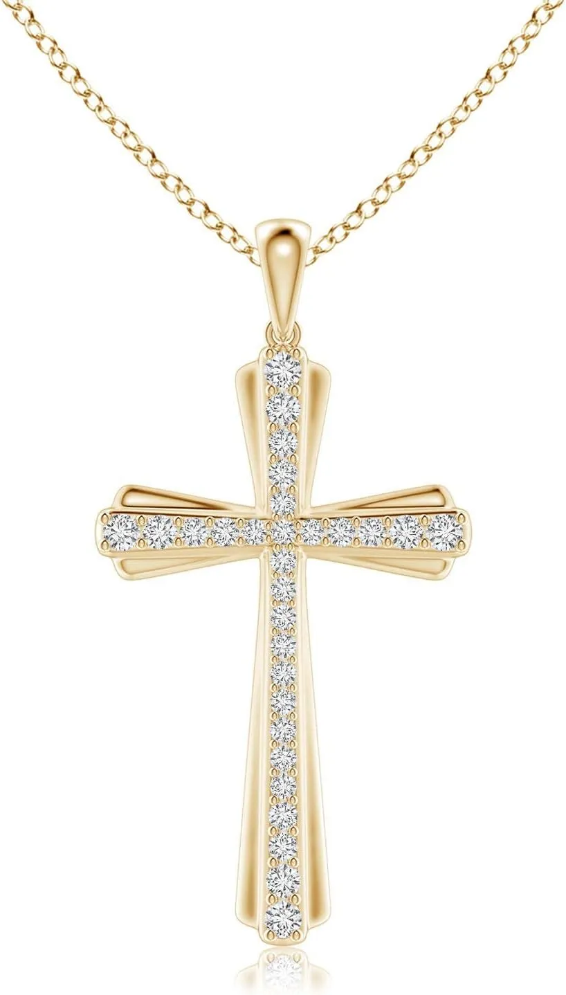 Angara Natural Prong-Set Diamond Tapered Cross Pendant in 14K Solid Gold/Platinum | April Birthstone, Birthday, Engagement, Anniversary, Wedding Jewelry Gift for Women
