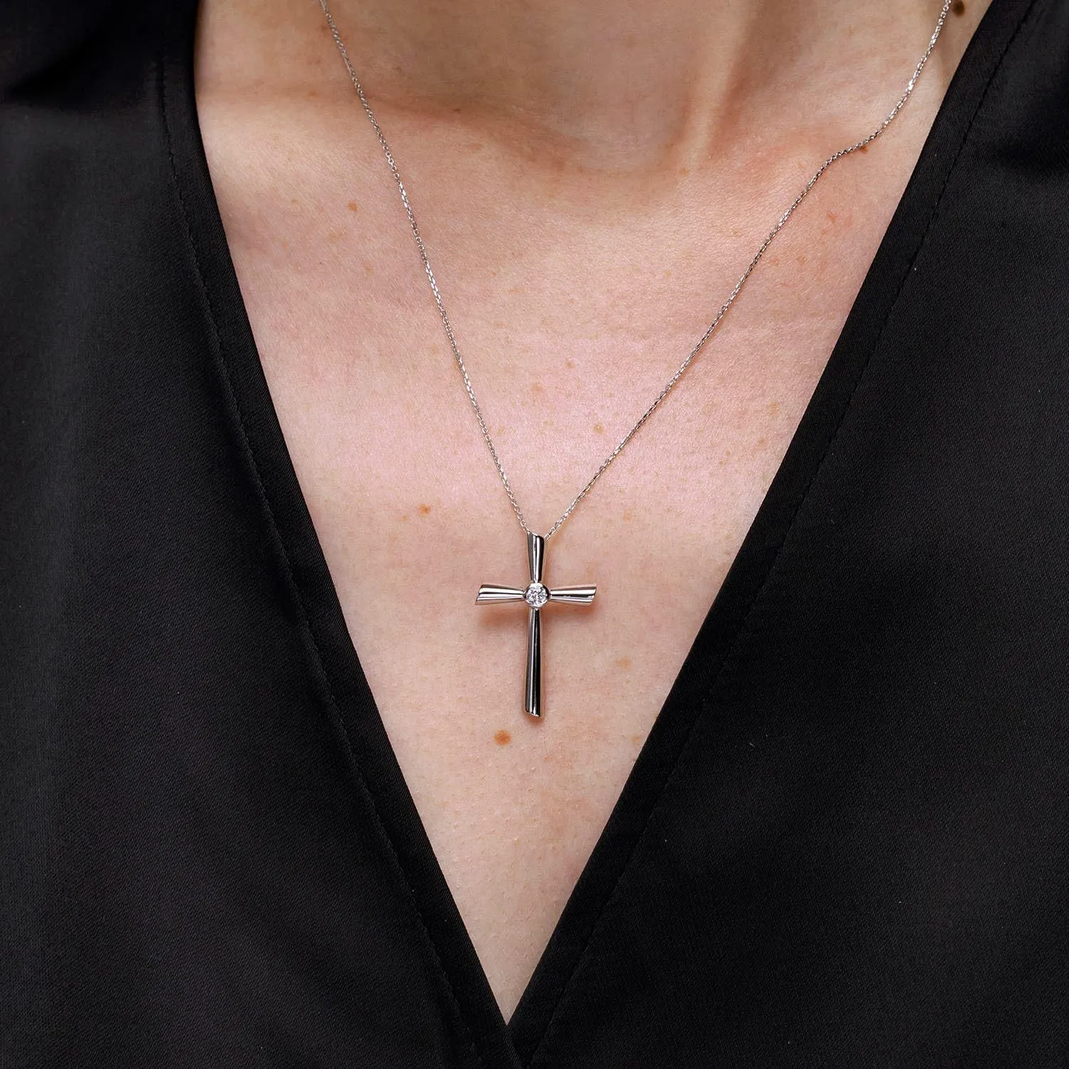 Angara Natural Solitaire Diamond Cross Pendant in 14K Solid Gold/Platinum | April Birthstone, Birthday, Engagement, Anniversary, Wedding Jewelry Gift for Women