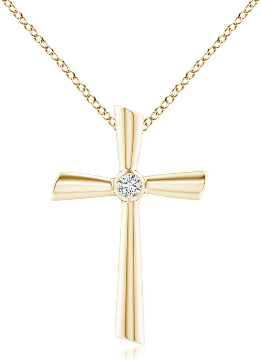 Angara Natural Solitaire Diamond Cross Pendant in 14K Solid Gold/Platinum | April Birthstone, Birthday, Engagement, Anniversary, Wedding Jewelry Gift for Women