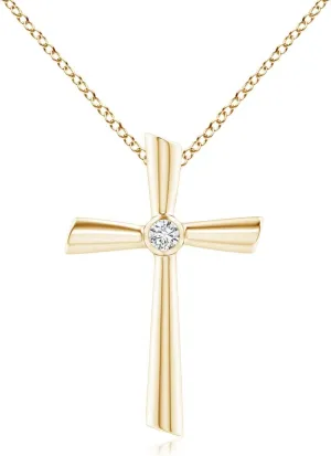 Angara Natural Solitaire Diamond Cross Pendant in 14K Solid Gold/Platinum | April Birthstone, Birthday, Engagement, Anniversary, Wedding Jewelry Gift for Women