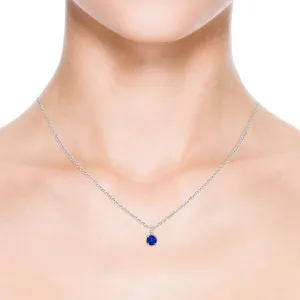 Angara Natural Solitaire Round Blue Sapphire Pendant with Diamond Bale in Silver / 14K Solid Gold/Platinum | Birthday, Engagement, Anniversary, Wedding Jewelry Gift for Women