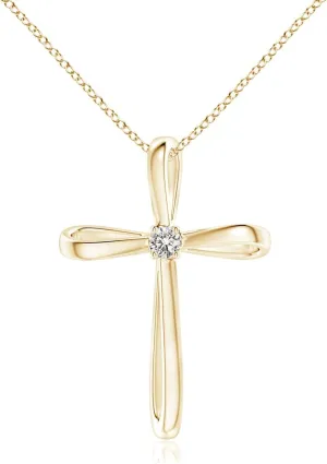 Angara Natural Twisted Cross Pendant with Diamond in 14K Solid Gold/Platinum | April Birthstone, Birthday, Engagement, Anniversary, Wedding Jewelry Gift for Women