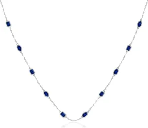Angara Oval and Emerald-Cut Lab Grown Blue Sapphire Station Necklace in 14K Solid Gold/Platinum | September Birthstone, Birthday, Engagement, Anniversary, Wedding Jewelry Gift for Women