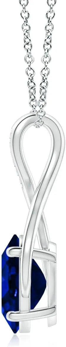 Angara Oval Lab Grown Blue Sapphire Infinity Twist Pendant with Diamonds in 14K Solid Gold/Platinum | September Birthstone, Birthday, Engagement, Anniversary, Wedding Jewelry Gift for Women