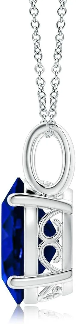 Angara Oval Lab Grown Blue Sapphire Solitaire Pendant in 14K Solid Gold/Platinum | September Birthstone, Birthday, Engagement, Anniversary, Wedding Jewelry Gift for Women