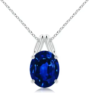 Angara Oval Lab Grown Blue Sapphire Solitaire Pendant in 14K Solid Gold/Platinum | September Birthstone, Birthday, Engagement, Anniversary, Wedding Jewelry Gift for Women