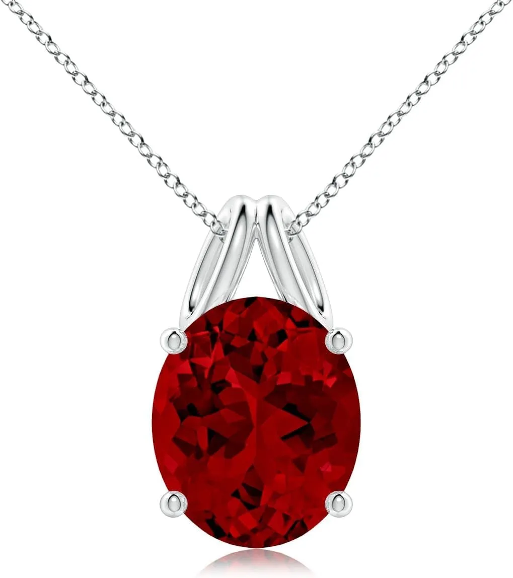 Angara Oval Lab Grown Ruby Solitaire Pendant in 14K Solid Gold/Platinum | July Birthstone, Birthday, Engagement, Anniversary, Wedding Jewelry Gift for Women