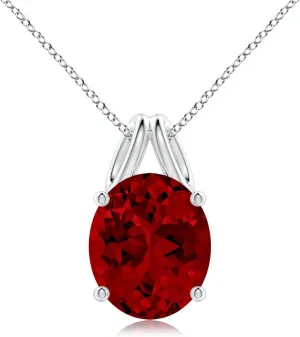 Angara Oval Lab Grown Ruby Solitaire Pendant in 14K Solid Gold/Platinum | July Birthstone, Birthday, Engagement, Anniversary, Wedding Jewelry Gift for Women