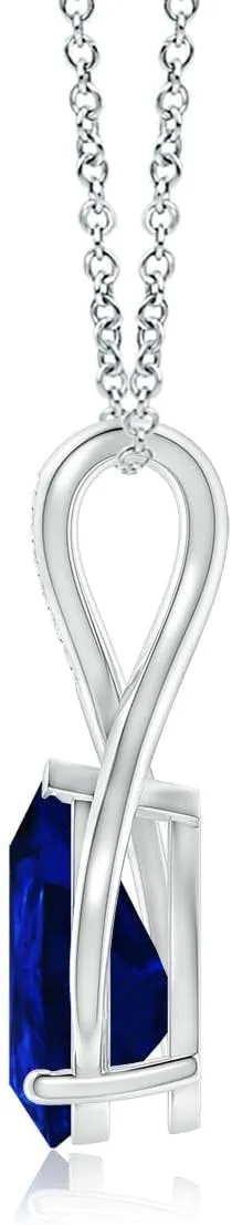 Angara Pear Lab Grown Blue Sapphire Infinity Twist Pendant with Diamonds in 14K Solid Gold/Platinum | September Birthstone, Birthday, Engagement, Anniversary, Wedding Jewelry Gift for Women