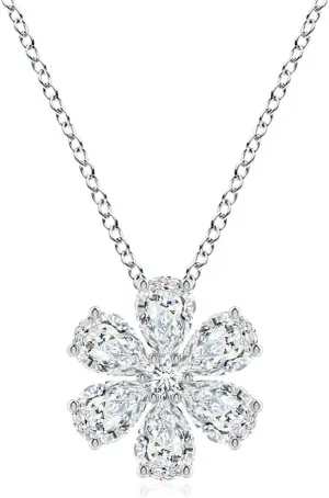 Angara Pear Lab Grown Diamond Flower Cluster Pendant in 14K Solid Gold/Platinum | April Birthstone, Birthday, Engagement, Anniversary, Wedding Jewelry Gift for Women