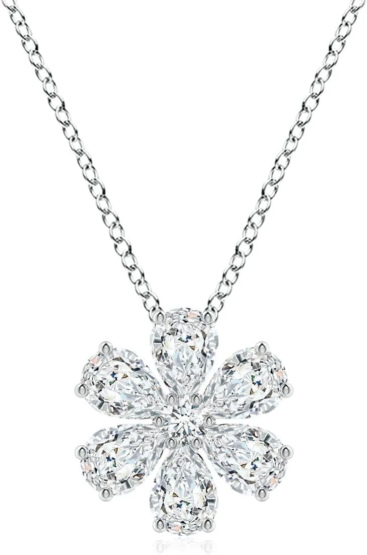 Angara Pear Lab Grown Diamond Flower Cluster Pendant in 14K Solid Gold/Platinum | April Birthstone, Birthday, Engagement, Anniversary, Wedding Jewelry Gift for Women