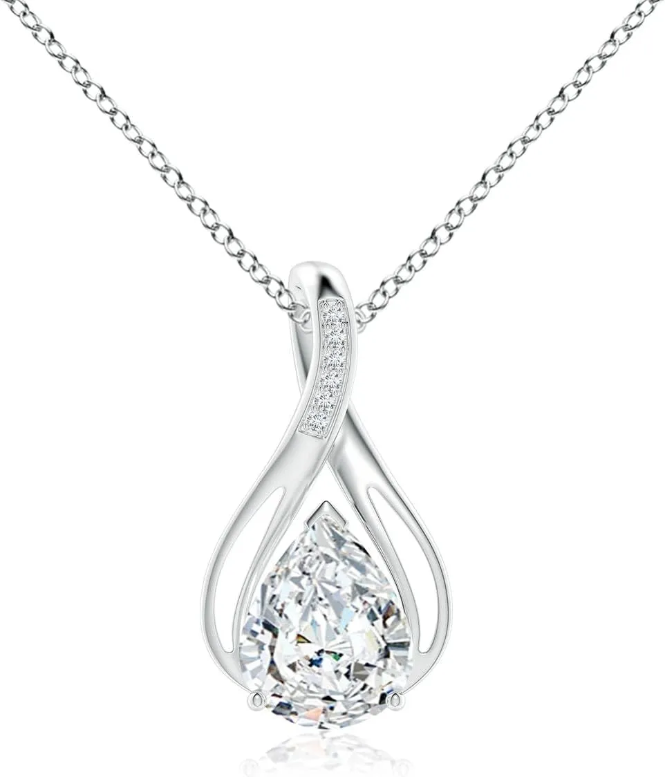 Angara Pear Lab Grown Diamond Infinity Twist Pendant with Accents in 14K Solid Gold/Platinum | April Birthstone, Birthday, Engagement, Anniversary, Wedding Jewelry Gift for Women