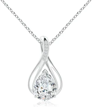Angara Pear Lab Grown Diamond Infinity Twist Pendant with Accents in 14K Solid Gold/Platinum | April Birthstone, Birthday, Engagement, Anniversary, Wedding Jewelry Gift for Women