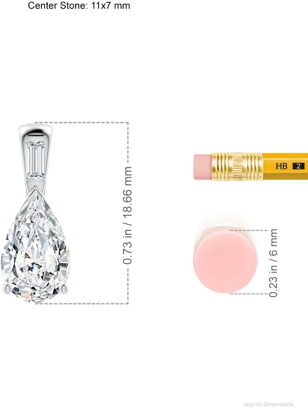 Angara Pear Lab Grown Diamond Pendant with Baguette Accent in 14K Solid Gold/Platinum | April Birthstone, Birthday, Engagement, Anniversary, Wedding Jewelry Gift for Women