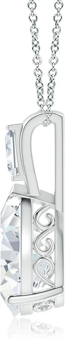Angara Pear Lab Grown Diamond Pendant with Baguette Accent in 14K Solid Gold/Platinum | April Birthstone, Birthday, Engagement, Anniversary, Wedding Jewelry Gift for Women