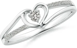 Angara Round Diamond Split Shank Heart Promise Ring in Silver / 14K Solid Gold/Platinum | April Birthstone, Birthday, Engagement, Anniversary Jewelry for Women