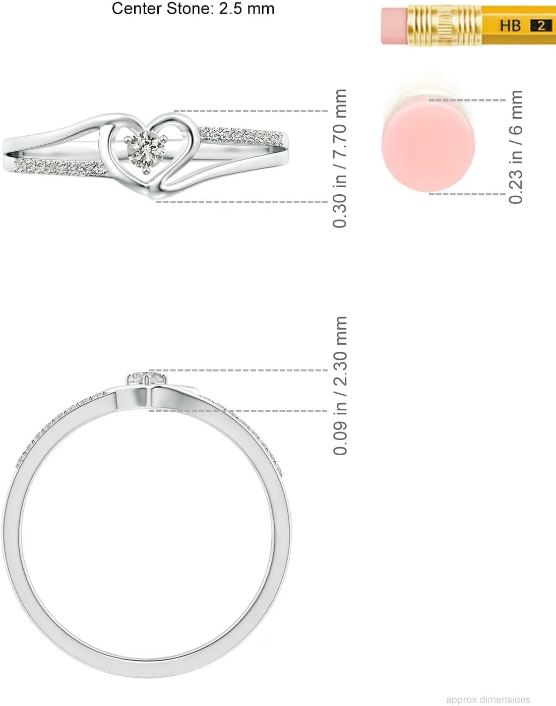 Angara Round Diamond Split Shank Heart Promise Ring in Silver / 14K Solid Gold/Platinum | April Birthstone, Birthday, Engagement, Anniversary Jewelry for Women