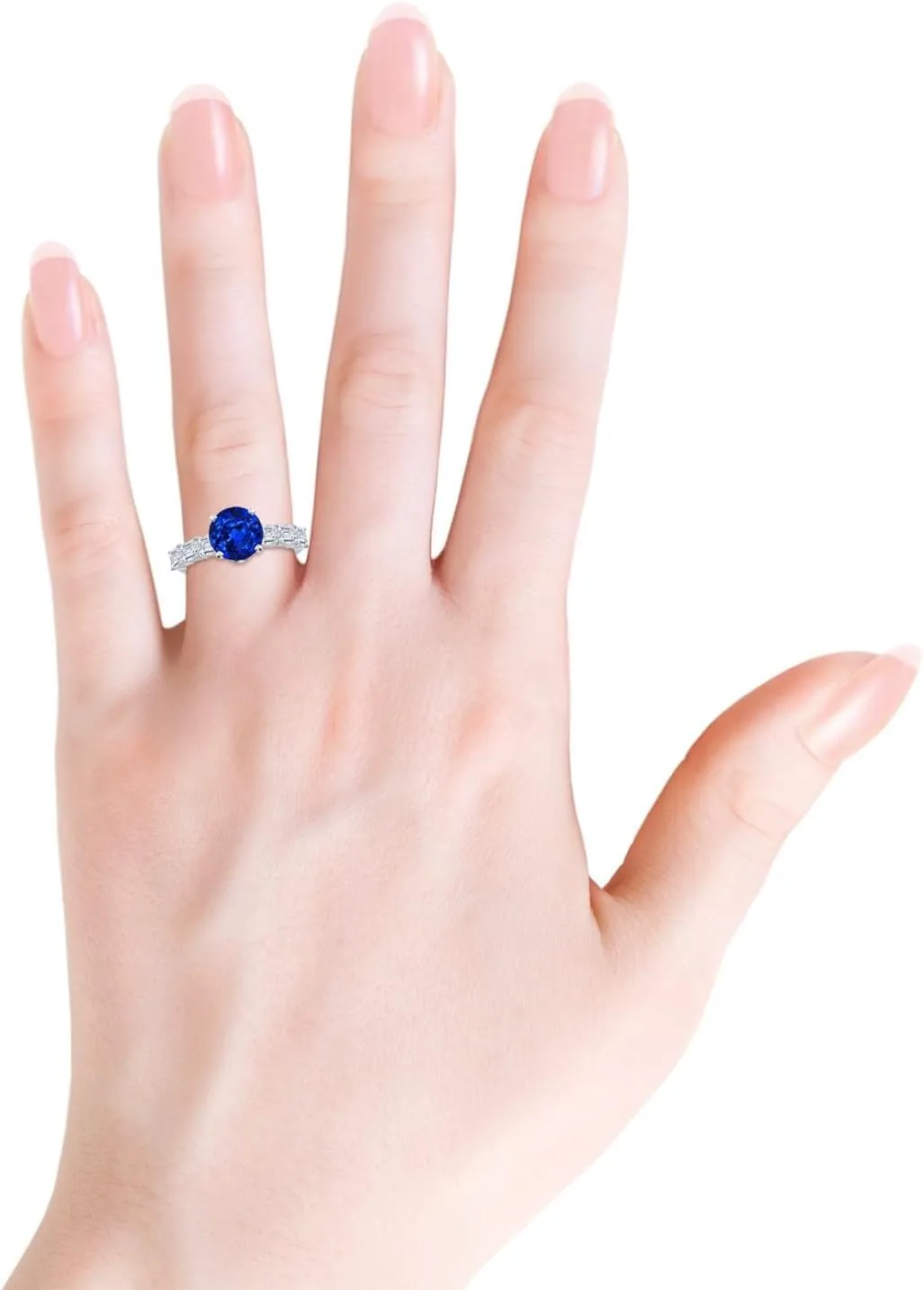 Angara Round Lab Grown Blue Sapphire Engagement Ring with Diamond Accents in 14K Solid Gold/Platinum | September Birthstone, Birthday, Anniversary, Wedding Jewelry Gift for Women