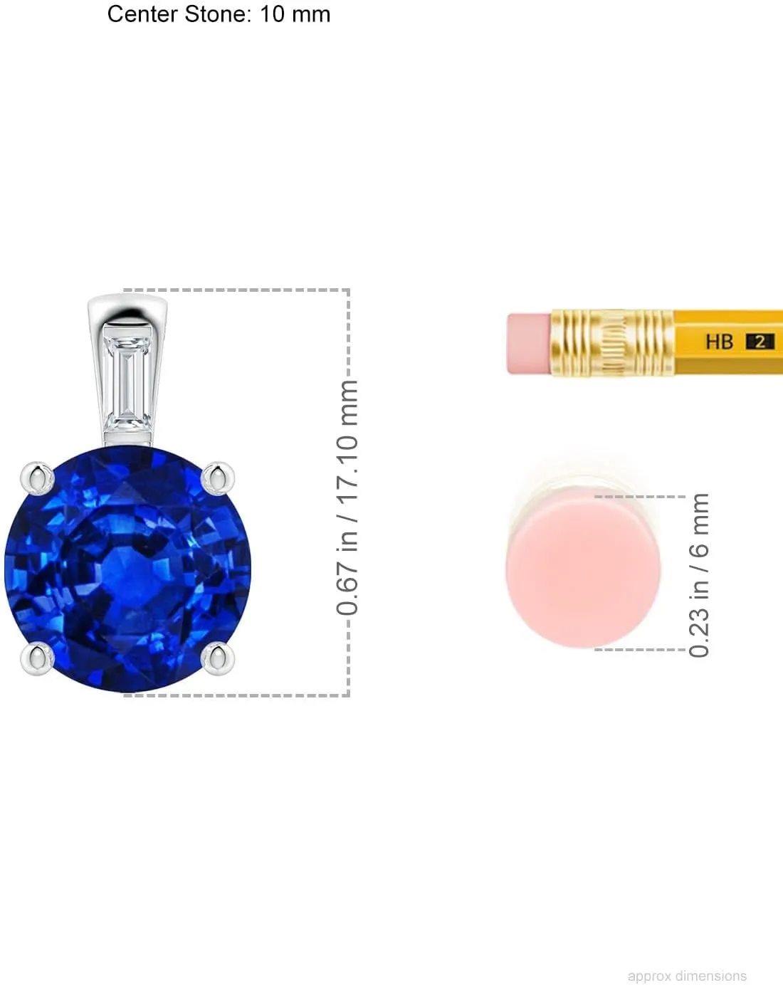 Angara Round Lab Grown Blue Sapphire Pendant with Baguette Diamond in 14K Solid Gold/Platinum | September Birthstone, Birthday, Engagement, Anniversary, Wedding Jewelry Gift for Women