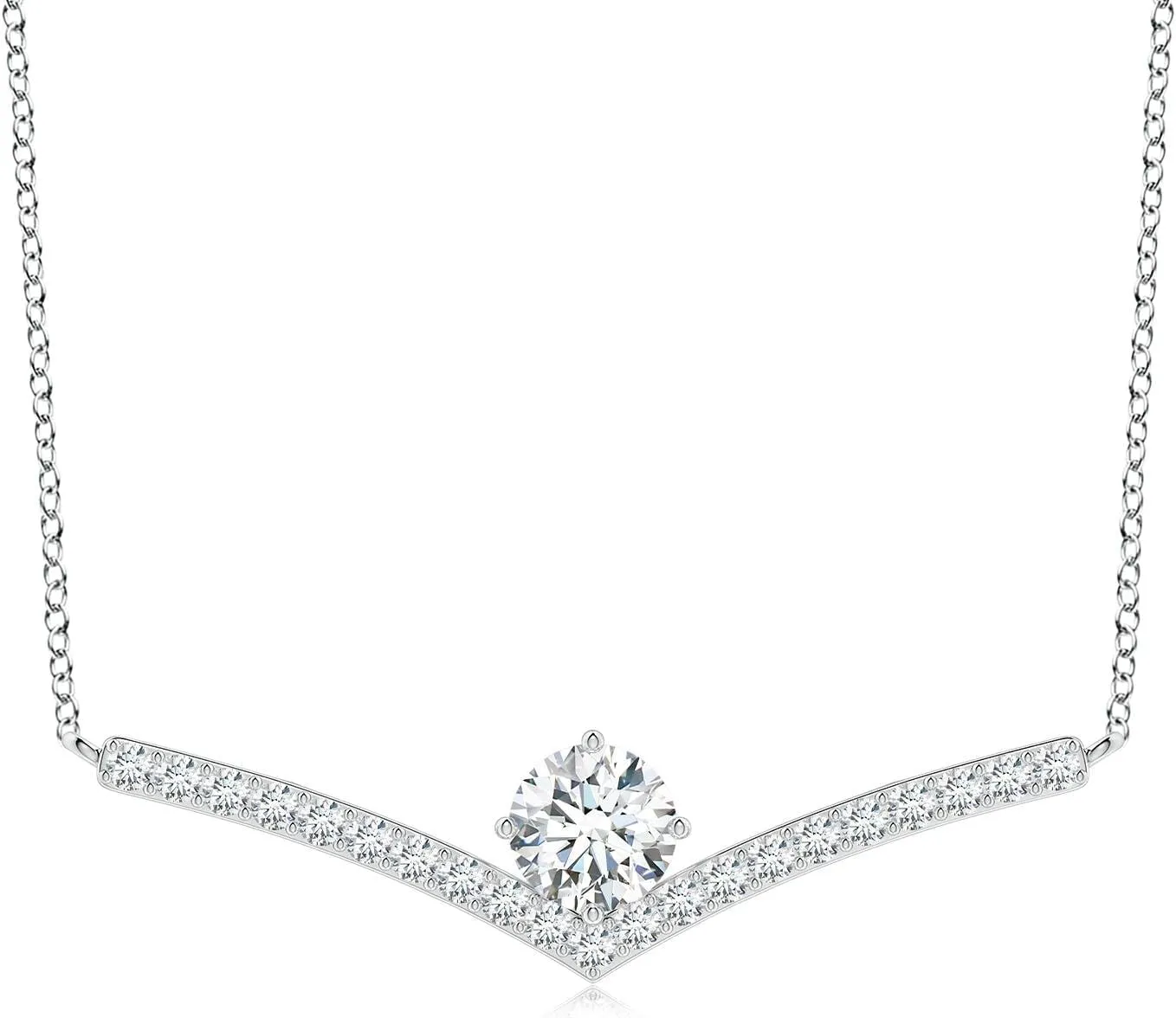 Angara Round Lab Grown Diamond Chevron Necklace with Accents in 14K Solid Gold/Platinum | April Birthstone, Birthday, Engagement, Anniversary, Wedding Jewelry Gift for Women