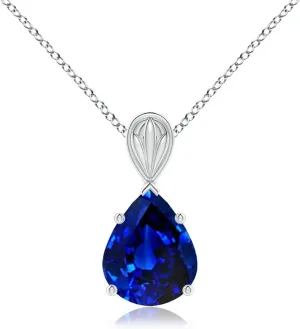 Angara Solitaire Pear-Shaped Lab Grown Blue Sapphire Classic Pendant in 14K Solid Gold/Platinum | September Birthstone, Birthday, Engagement, Anniversary, Wedding Jewelry Gift for Women
