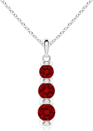 Angara Three Stone Round Lab Grown Ruby Journey Pendant in 14K Solid Gold/Platinum | July Birthstone, Birthday, Engagement, Anniversary, Wedding Jewelry Gift for Women