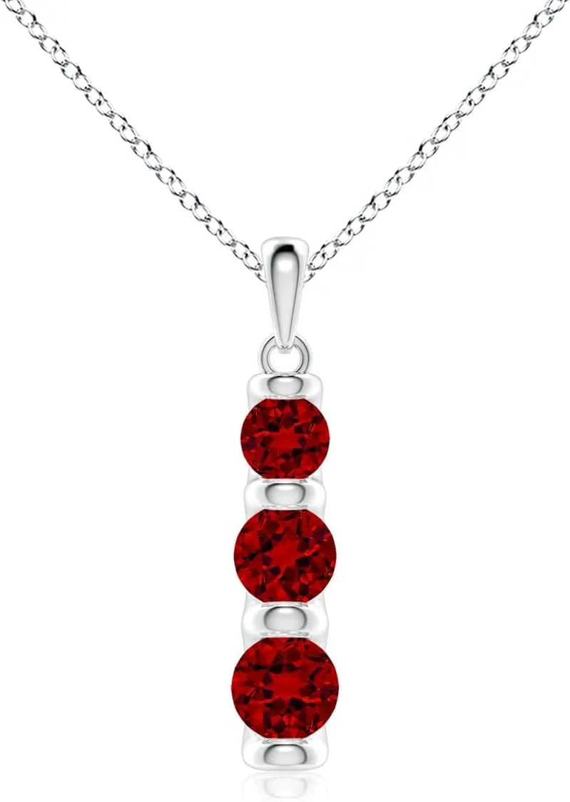 Angara Three Stone Round Lab Grown Ruby Journey Pendant in 14K Solid Gold/Platinum | July Birthstone, Birthday, Engagement, Anniversary, Wedding Jewelry Gift for Women