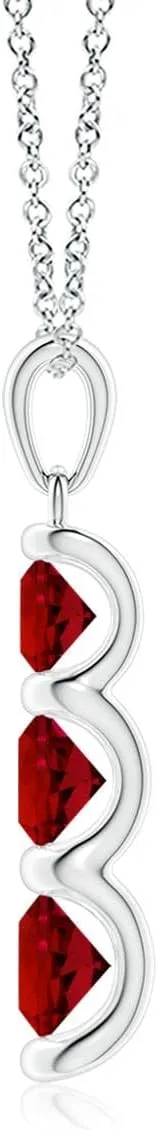 Angara Three Stone Round Lab Grown Ruby Journey Pendant in 14K Solid Gold/Platinum | July Birthstone, Birthday, Engagement, Anniversary, Wedding Jewelry Gift for Women