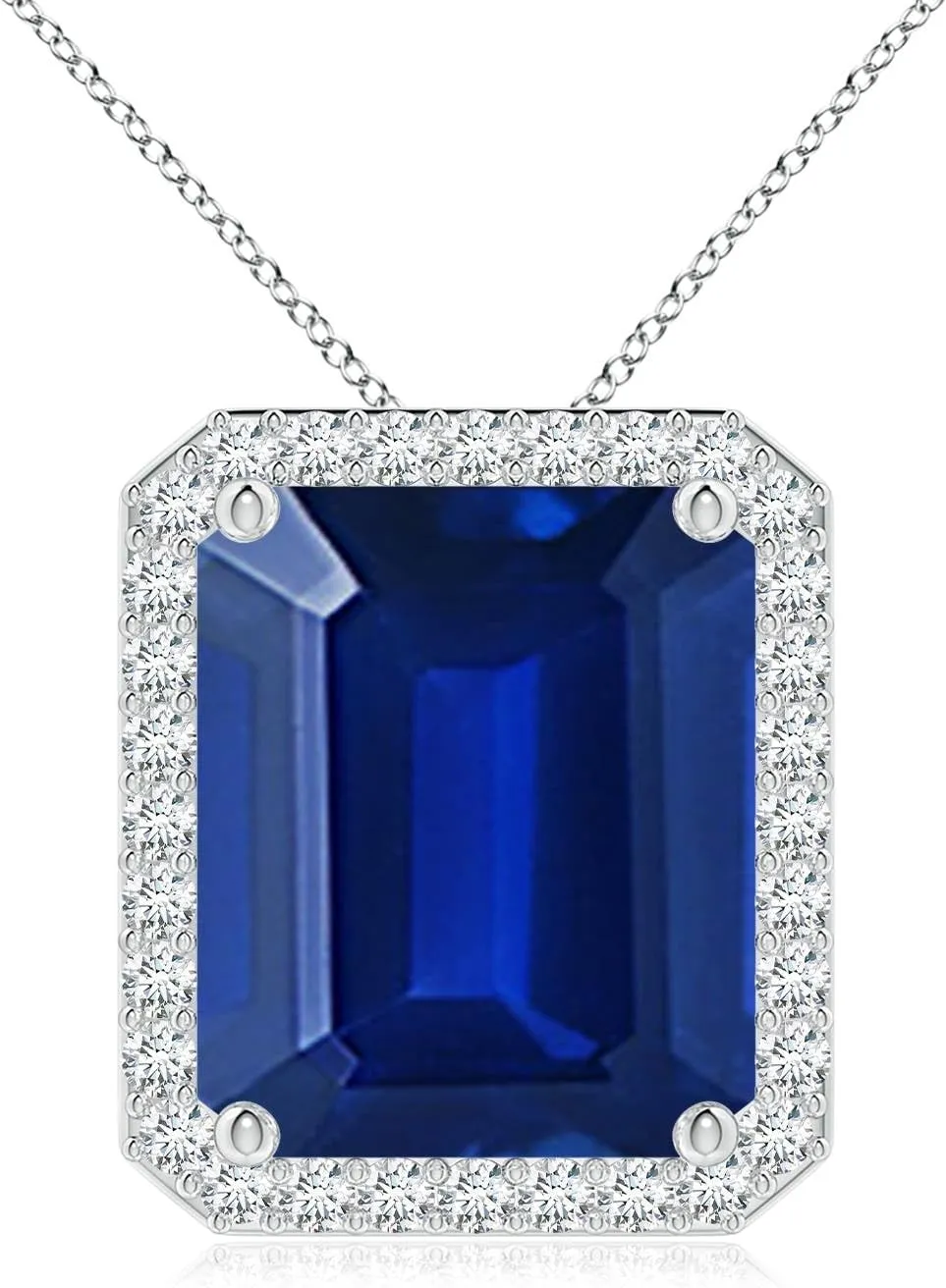 Angara Vintage Inspired Emerald-Cut Lab Grown Blue Sapphire Halo Pendant in 14K Solid Gold/Platinum | September Birthstone, Birthday, Engagement, Anniversary, Wedding Jewelry Gift for Women