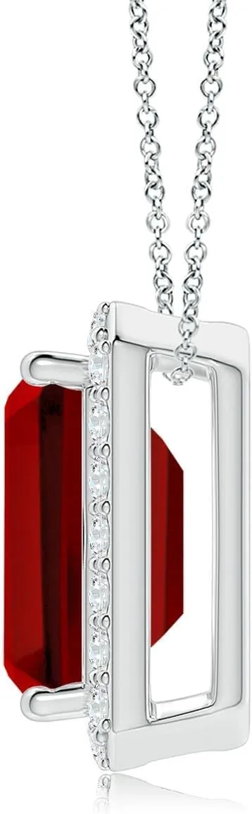 Angara Vintage Inspired Emerald-Cut Lab Grown Ruby Halo Pendant in 14K Solid Gold/Platinum | July Birthstone, Birthday, Engagement, Anniversary, Wedding Jewelry Gift for Women
