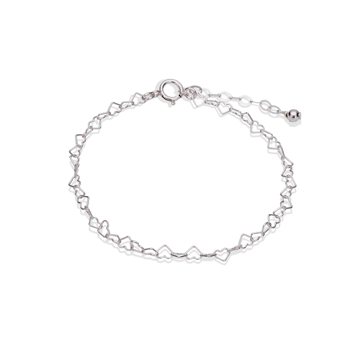 Annika Bella Silver Bracelet, 6.5-7.5 Inches Hand Chain, 925 Silver Stackable Bracelets for Women, Valentines Day Gift, Jewelry for Teens (Hearts Chain)