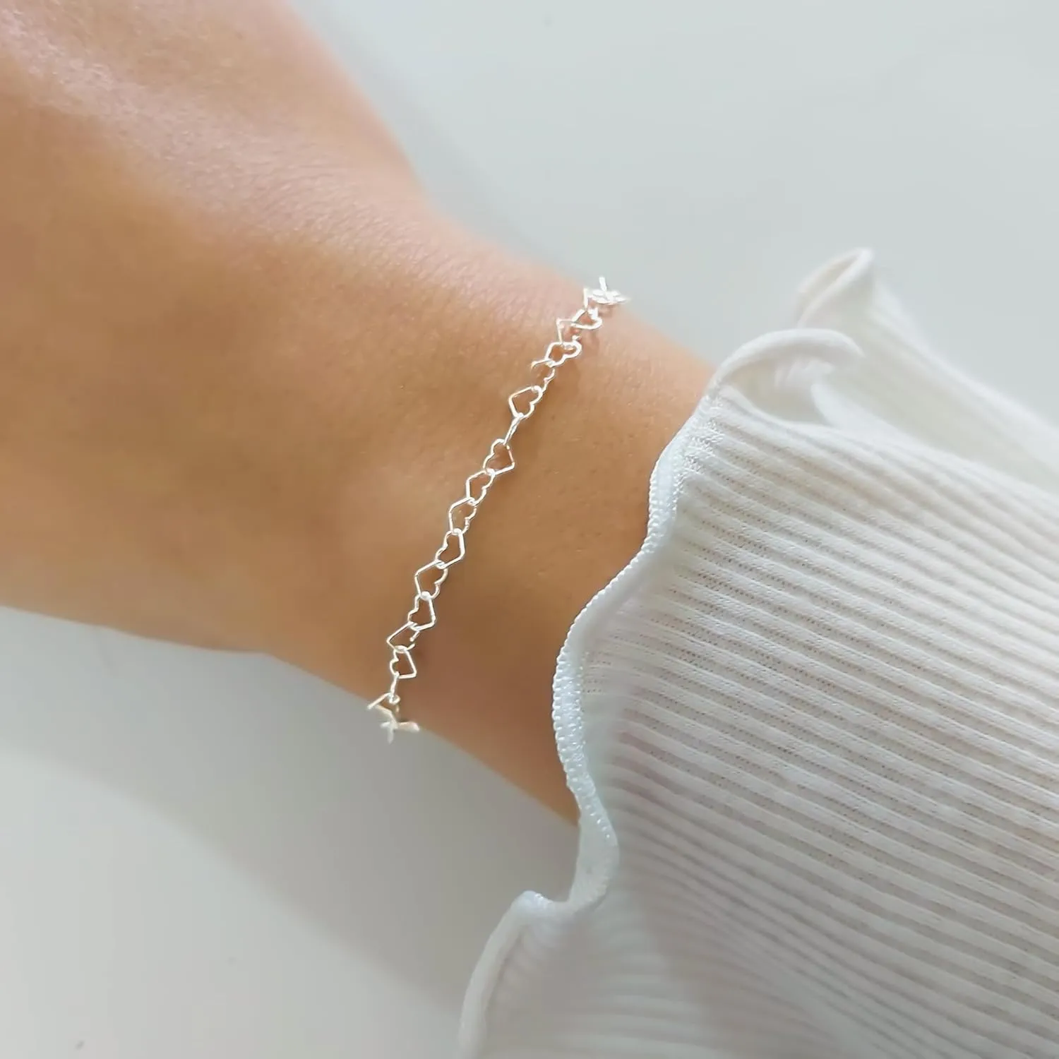 Annika Bella Silver Bracelet, 6.5-7.5 Inches Hand Chain, 925 Silver Stackable Bracelets for Women, Valentines Day Gift, Jewelry for Teens (Hearts Chain)