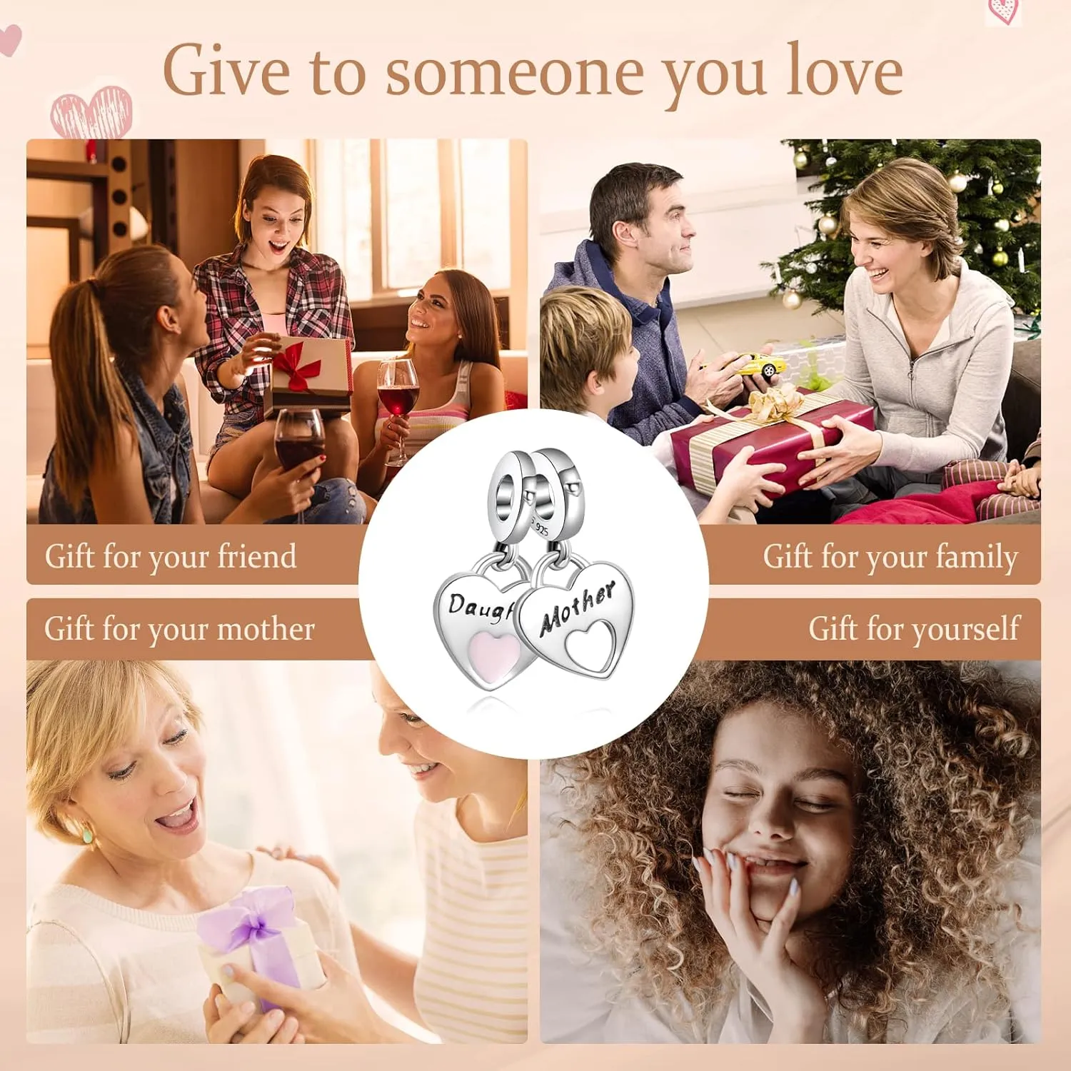 Annmors Jewelry Family Charms for Woman-925 Sterling Silver Dangle Pendant Bead with Cubic Zirconia,Jewelry Beads DIY Gifts for Women Bracelet & Necklace