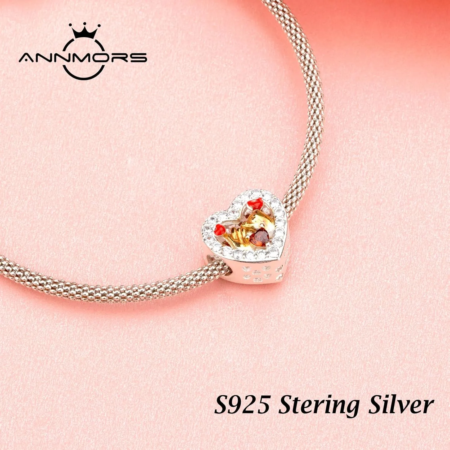 Annmors Jewelry Family Charms for Woman-925 Sterling Silver Dangle Pendant Bead with Cubic Zirconia,Jewelry Beads DIY Gifts for Women Bracelet & Necklace