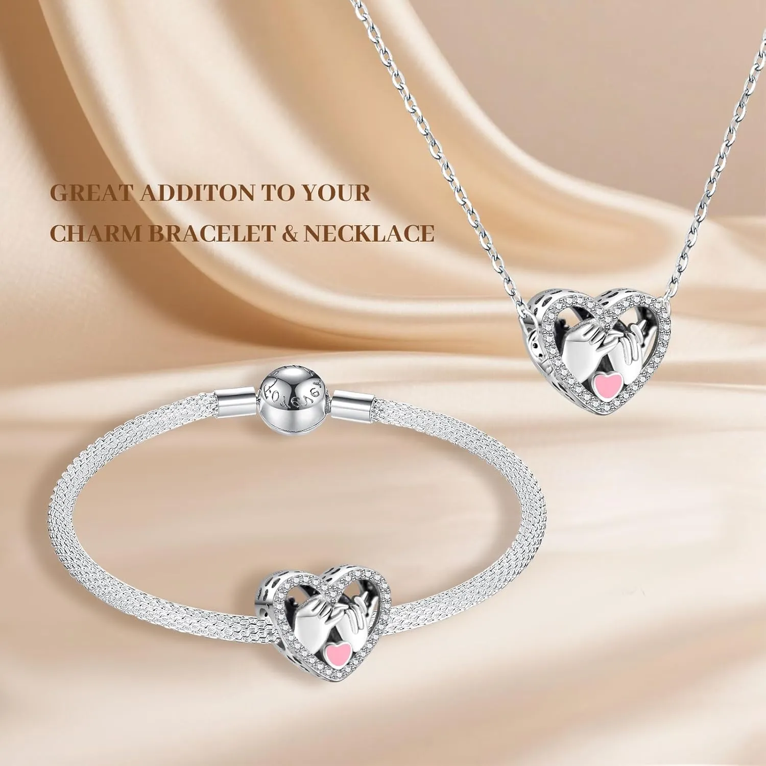 Annmors Jewelry Love Heart Charms for Woman-925 Sterling Silver Dangle Pendant Bead with Cubic Zirconia,Jewelry Beads DIY Gifts for Women Bracelet & Necklace