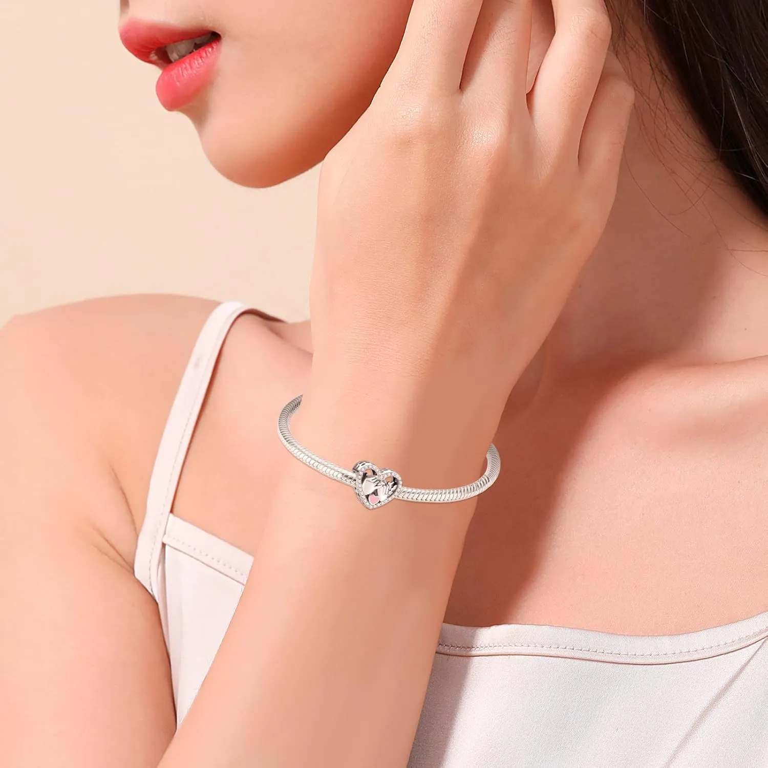 Annmors Jewelry Love Heart Charms for Woman-925 Sterling Silver Dangle Pendant Bead with Cubic Zirconia,Jewelry Beads DIY Gifts for Women Bracelet & Necklace