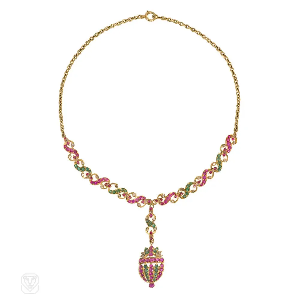 Antique gem-set giardinetto necklace