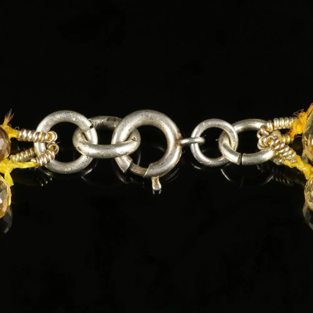 Antique Victorian Citrine Necklace Silver Circa 1880